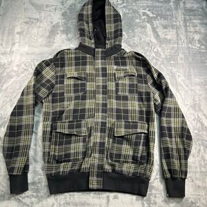 Element Plaid Sherpa Lined Hooded Jacket Mens Large Black Green Full Zip